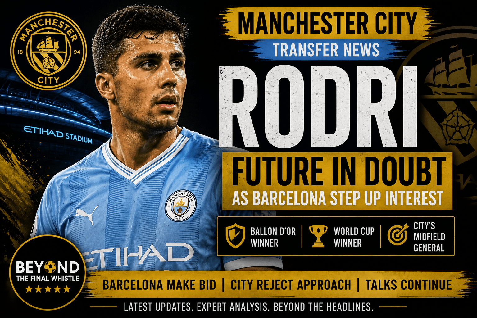 Manchester City Transfer News: Rodri’s Future in Doubt as Barcelona Step Up Interest